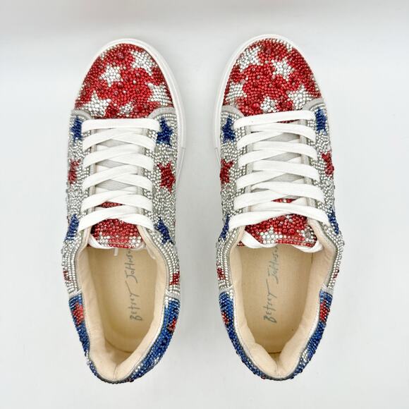 Betsey Johnson Womens Sidny Sneakers US 6 M Red White Blue Stars Rhinestone EUC - Picture 10 of 13